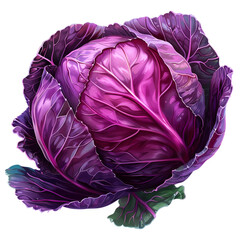 Obraz premium Fresh purple cabbage transparent style on a white background