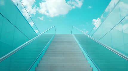Fototapeta premium Modern Staircase Ascending Towards Clear Blue Sky in Urban Landscape