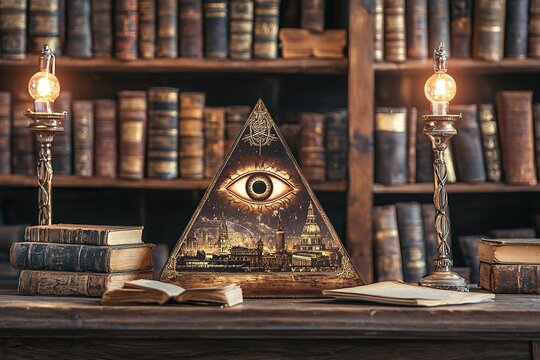 Illuminati Symbol in a Wooden Triangle with Eye Illustration