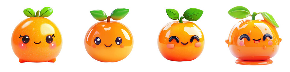 3D cartoon orange fruit, playful character isolated on white background. Collection Png.