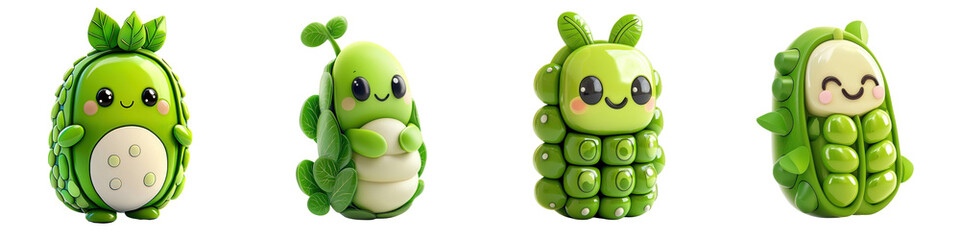 Naklejka premium 3D cartoon pea character isolated on white background. Collection Png.