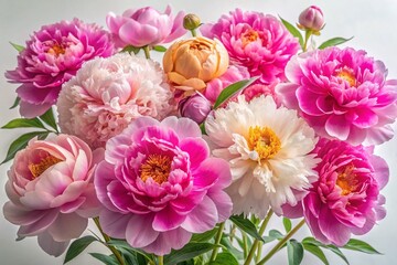 Fototapeta premium Elegant Peony Flowers on White, Architectural Photography
