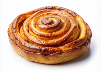 Fototapeta premium Flaky Cinnamon Swirl Pastry Bun - Bakery Food Photography