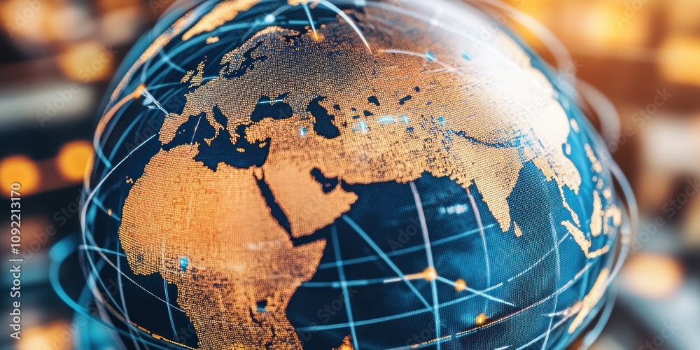 Aufkleber A close-up view of a globe highlighting continents and a network of lines.