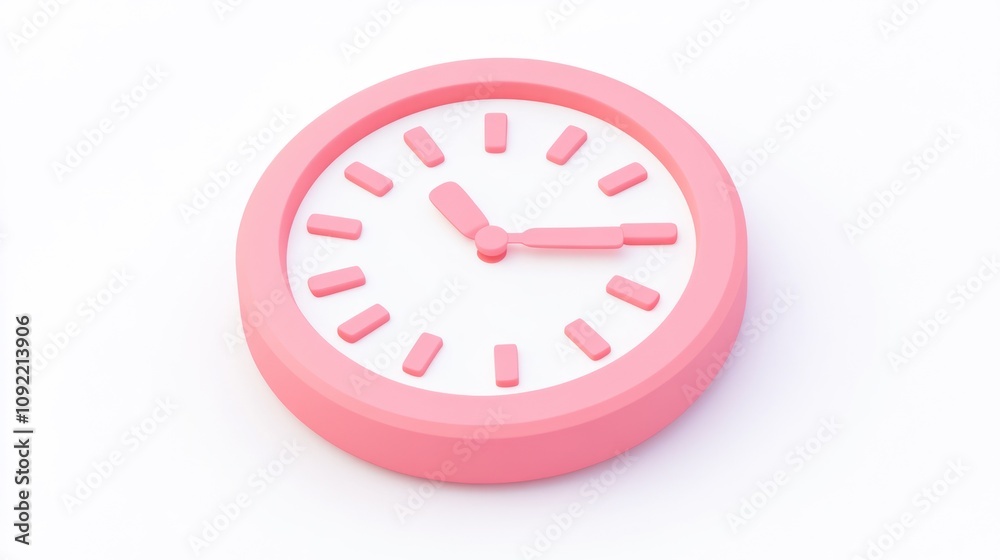 Poster a pink, minimalist clock design showing time with simple hour and minute hands.
