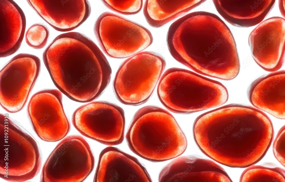 Poster microscopic view of red blood cells showcasing their varied shapes and sizes.