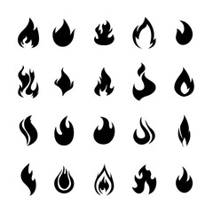 Fire flames, set vector icons Fire and flames outline icon set. Contour bonfire, linear flaming elements. Hand drawn monochrome different fire flame vector illustration. vector fire flame set isolated