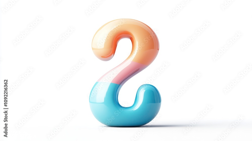 Poster a colorful, glossy number two in a playful design, ideal for educational or decorative use.