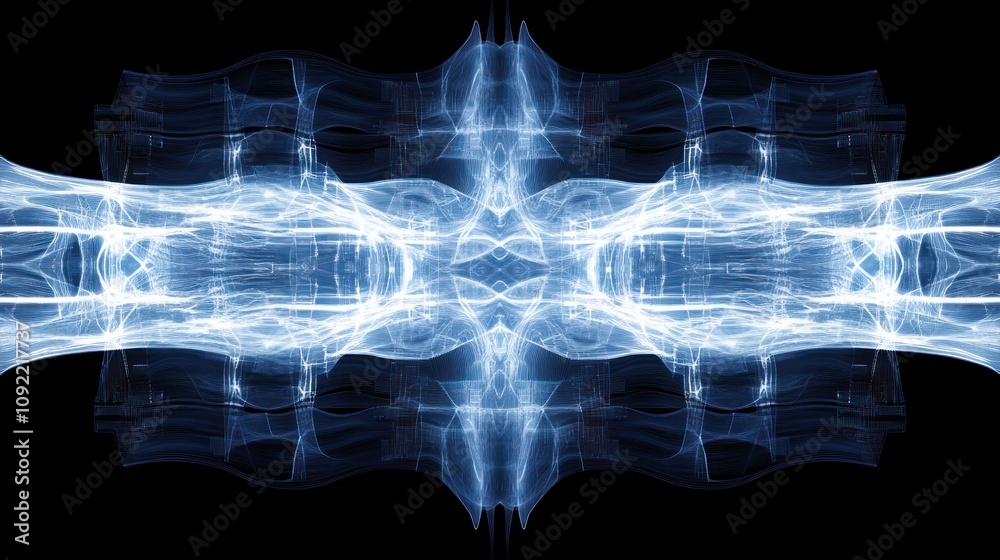 Poster Abstract Blue Lightwave Fractal Design Showing Symmetry