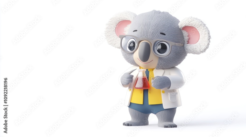Aufkleber a cartoon koala in a lab coat holding a flask, representing science and curiosity.