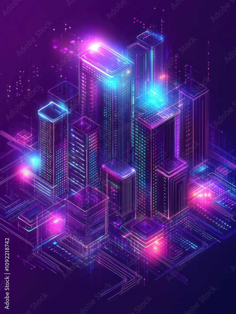 Poster isometric blockchain mining proof of work landing page concept. pow system, cyber security protocol,