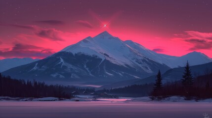 Fototapeta premium Majestic mountain at sunset with vibrant colors.