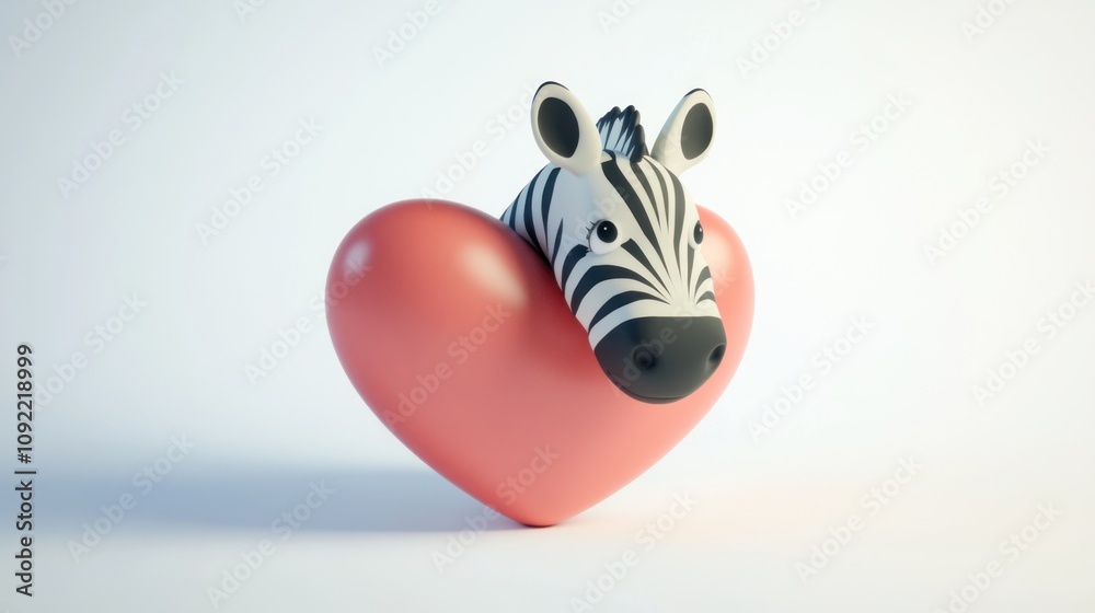 Poster A whimsical zebra head emerging from a heart-shaped object, symbolizing love and playfulness.