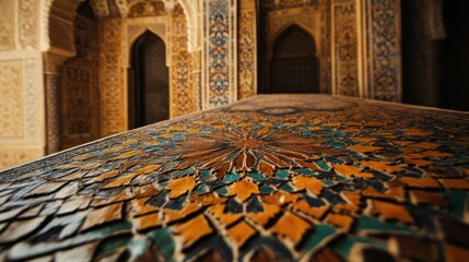 Obraz premium Intricate Mosaic Floor in a Historic Palace: A Glimpse into Architectural Marvel