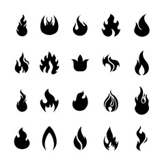 Fire flames, set vector icons Fire and flames outline icon set. Contour bonfire, linear flaming elements. Hand drawn monochrome different fire flame vector illustration. vector fire flame set isolated