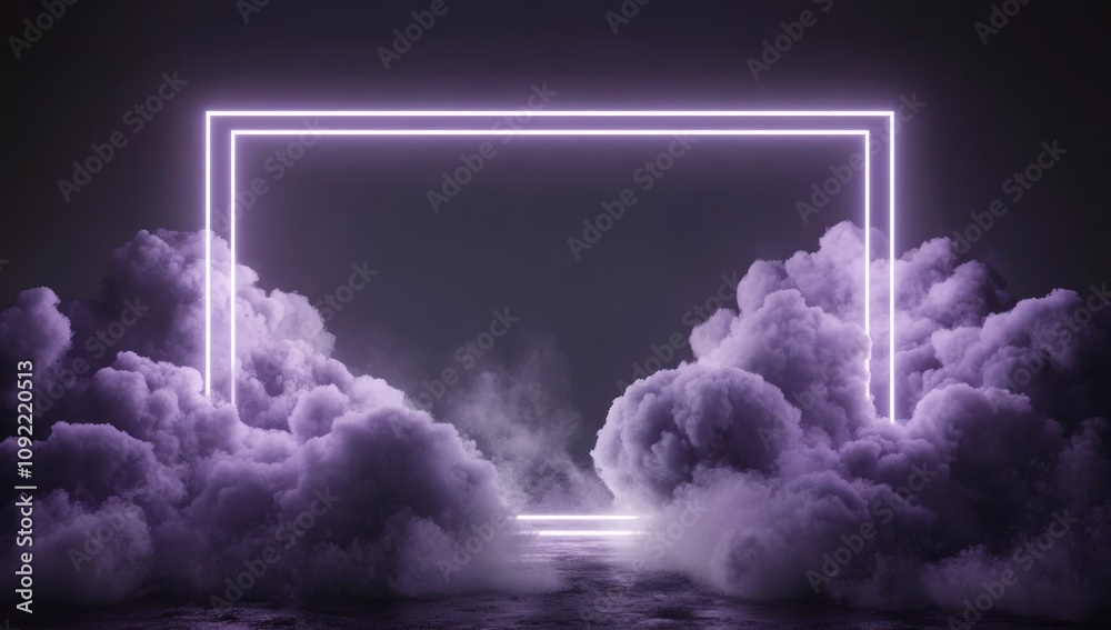 Aufkleber a glowing purple frame amidst clouds, creating a surreal and ethereal atmosphere.