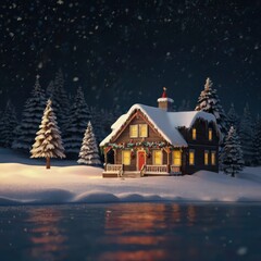 Christmas in the night house decoration