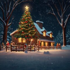 Christmas in the night house decoration