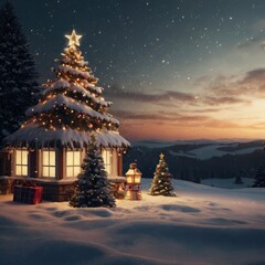 Christmas in the night house decoration