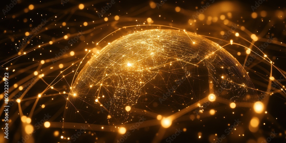 Aufkleber A glowing digital representation of Earth interconnected by network lines and nodes.