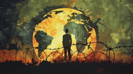 Illustrate the concept of anti-globalization with visual elements symbolizing national economic control and isolation