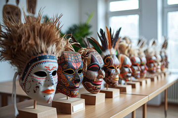 Vibrant display of handcrafted Hungarian masks showcasing traditional art and culture