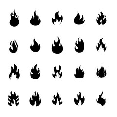 Fire flames, set vector icons Fire and flames outline icon set. Contour bonfire, linear flaming elements. Hand drawn monochrome different fire flame vector illustration. vector fire flame set isolated