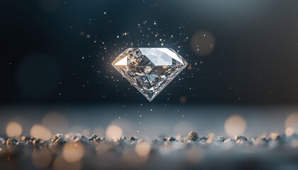 Fototapeta premium A sparkling diamond floating amidst a bed of shimmering particles.