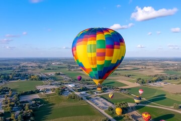 Fototapeta premium A vibrant aerial view of a hot air balloon festival, with colorful balloons dotting the landscape