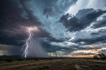 Obraz premium A vast expanse of dark turbulent clouds and lightning stretching across the sky creating an intense atmosphere, atmospheric storm, turbulent clouds, intense weather, dark sky