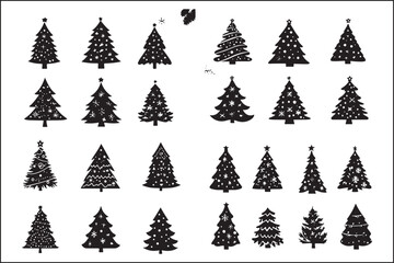 Obraz premium Christmas Tree Vector silhouette set, Christmas Tree, Christmas Vector, Holiday Silhouette, Christmas Illustration, Xmas Tree, Vector Christmas Tree, Christmas Decor, Christmas Design, Holiday Graphic