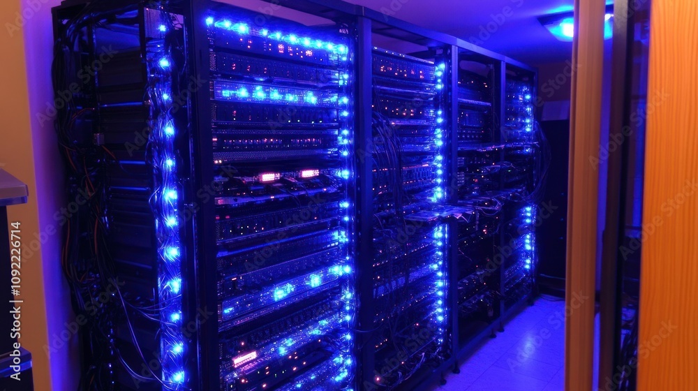 Poster Illuminated Server Racks In A Modern Data Center