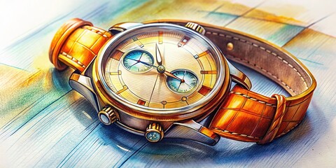 An elegant artistic sketch of a traditional wristwatch on technical paper, perfect for watch design and illustration projects, highlighting essential craftsmanship and meticulous details.