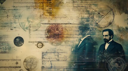 Abstract Collage with a Man in a Suit and Musical Notation