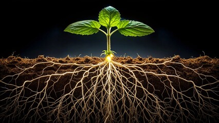 Close-Up of a Plant's Cross-Section Revealing Roots and Meridians Absorbing Nutrients in a Minimalist Style, Showcasing the Beauty of Nature's Growth and Life Cycle