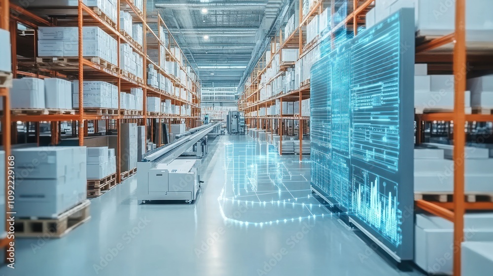 Poster modern automated warehouse inventory management system