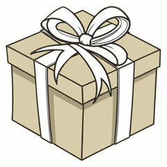  Luxurious Golden Gift Box with Satin Ribbon Bow, Isolated on Transparent