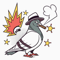 Pop Art Pigeon Bully Smoking a Cigar, Retro Pinup