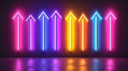 Fototapeta premium Increasing concept. A dynamic set of vibrant, neon-style upward arrows