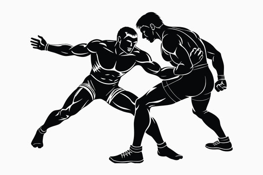 recommend clip art: wrestlers engaging in various poses while fighting with each othe