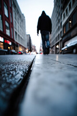 Obraz premium POV view of someone walking on a city sidewalk, urban exploration