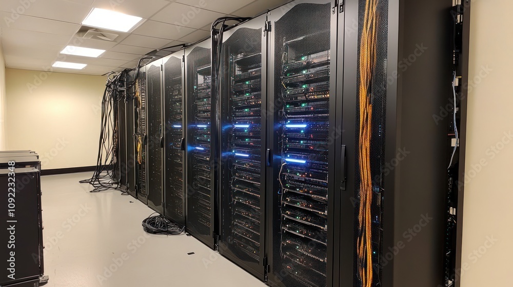 Poster modern data center server room infrastructure