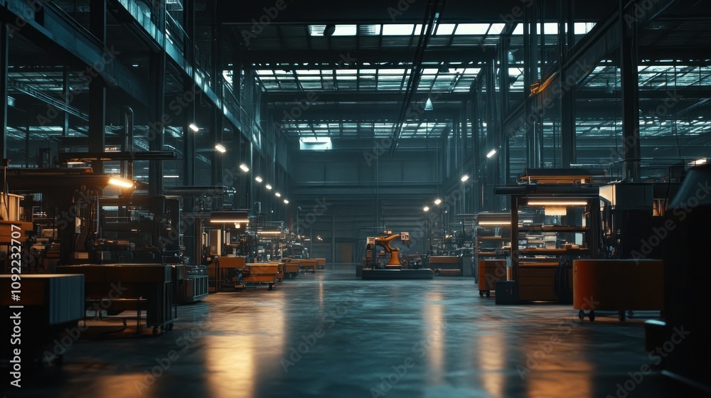 Poster automated factory interior with industrial robot