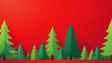 Obraz premium Christmas background with green trees on red