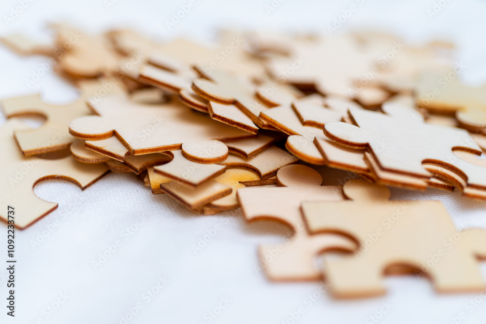 Leinwandbilder puzzle pieces scatter on surface business strategy creative mindset indoor workspace close-up view p