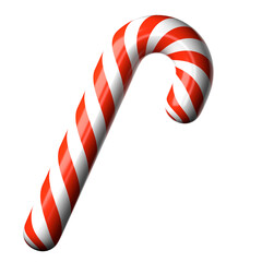 Red and white Christmas candy stick, 3D render modern cartoon style. Festive treat for seasonal Christmas advertisement design, Xmas decoration. Christmas season game obgect, sweet treat candy stick