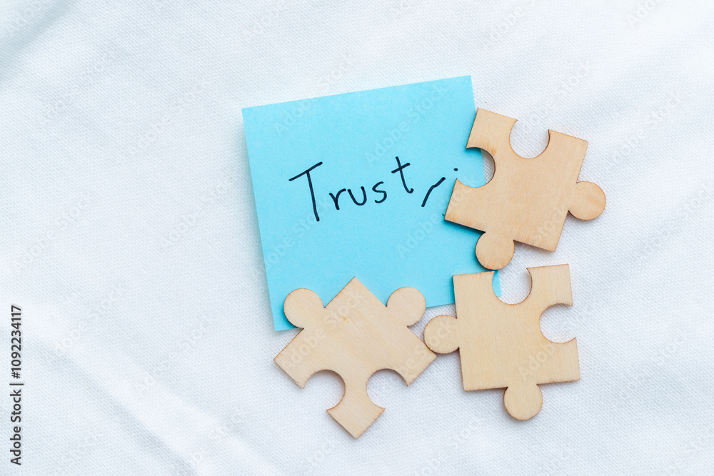 Leinwandbilder Building business trust puzzle pieces symbolizing connection office setting visual content minimalist environment close-up conceptual understanding