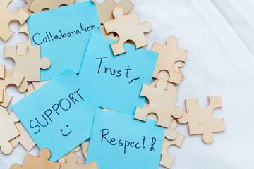 Business collaboration event building trust and respect in a team environment with supportive...