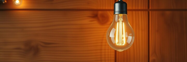 Halogen light bulb on a cozy background featuring a warm wooden texture, wood grain, halogen bulb