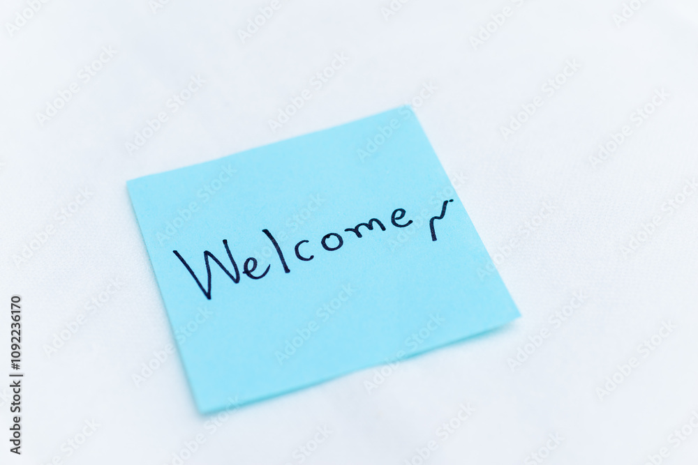 Aufkleber Welcoming gesture business office simple note minimalistic environment close-up view productivity enhancement